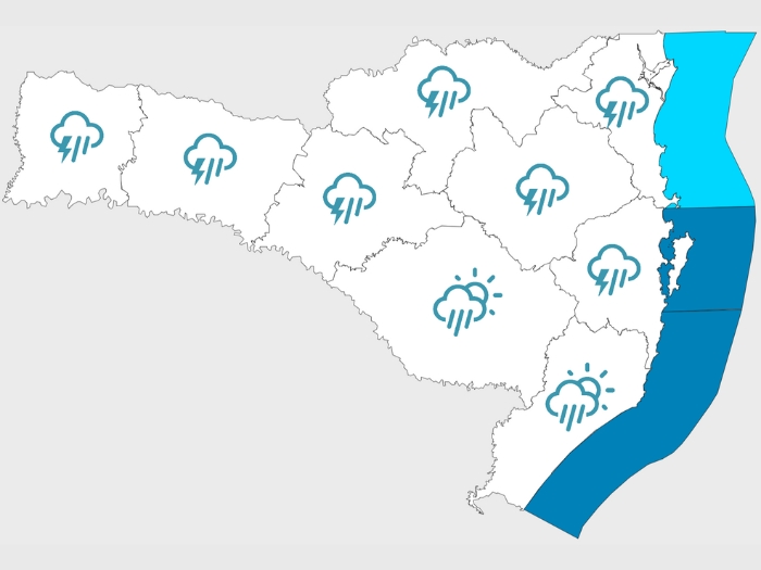 Mapa informativo sobre os locais de chuva e de maiores concentrações de chuva